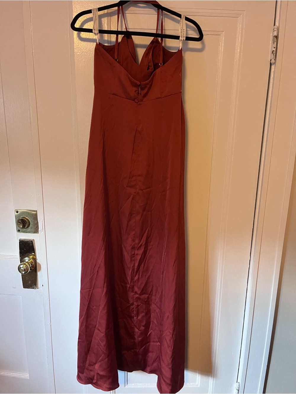 Azazie Terracotta Satin Naomie Bridesmaid Dress - Picture 3 of 3